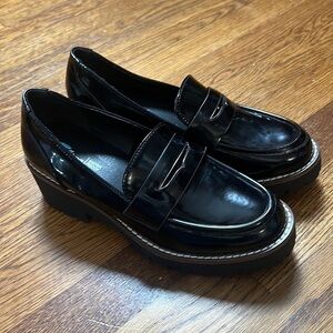 Black Glossy Leather Penny Loafers Flats
